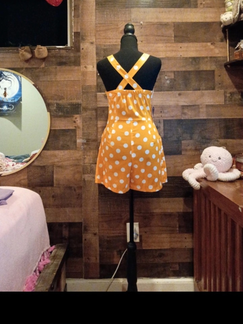 Yellow Polka Dot Cross-Back Romper
